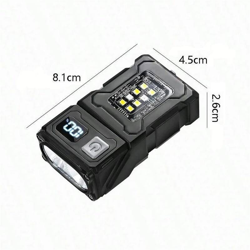 Tactical flashlight, COB LED light with built-in swivel head + USB Type-C magnet