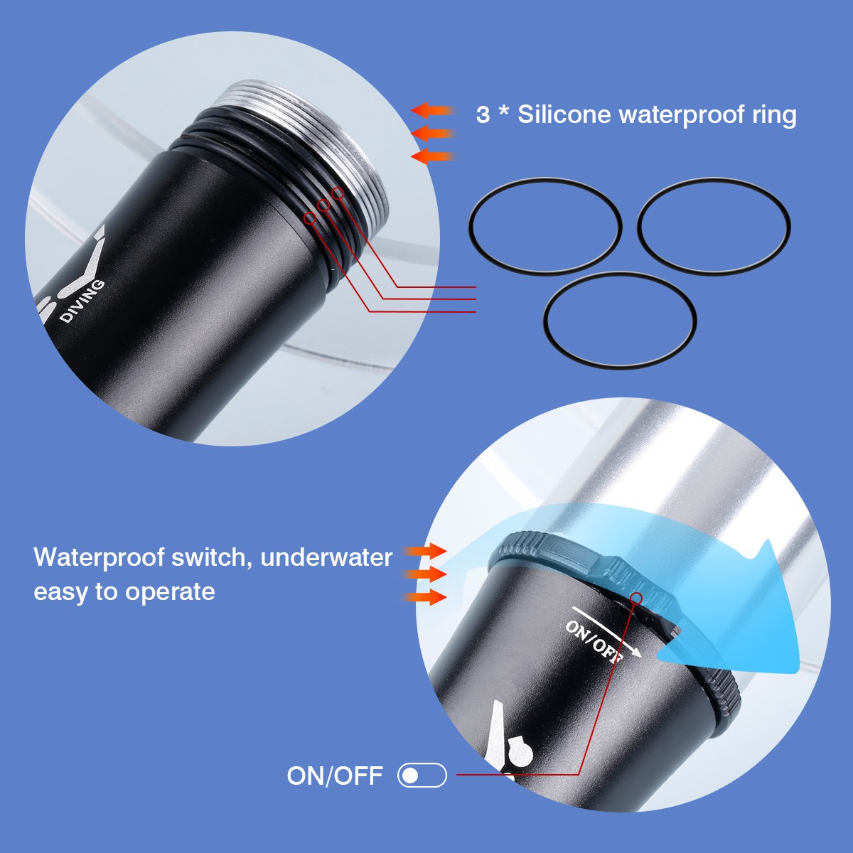 90000LMS Scuba Diving LED Flashlight Underwater 80M Waterproof Dive Torch Light