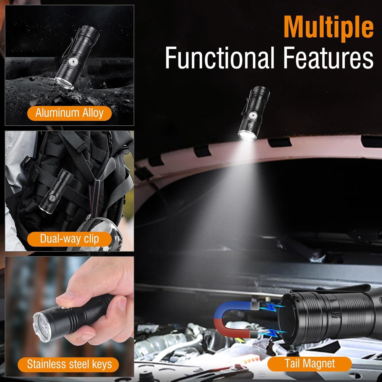 Tactical Flashlight Mini LED Torch Work Light Super Bright USB Rechargeable