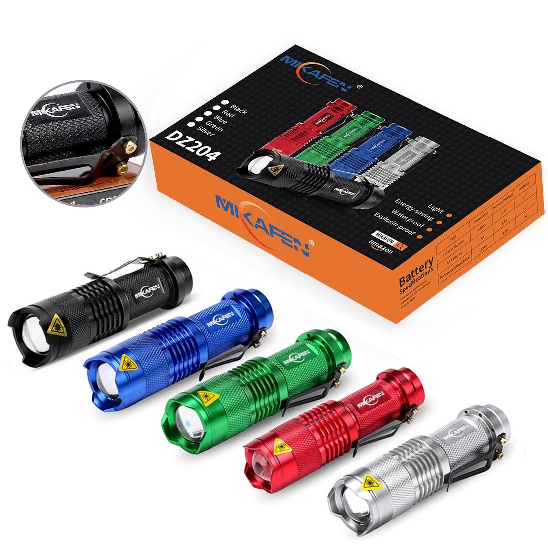 5Pack Flashlights Mini Led Flashlight 300lm 3 Modes (Light – Low Light – Stro…
