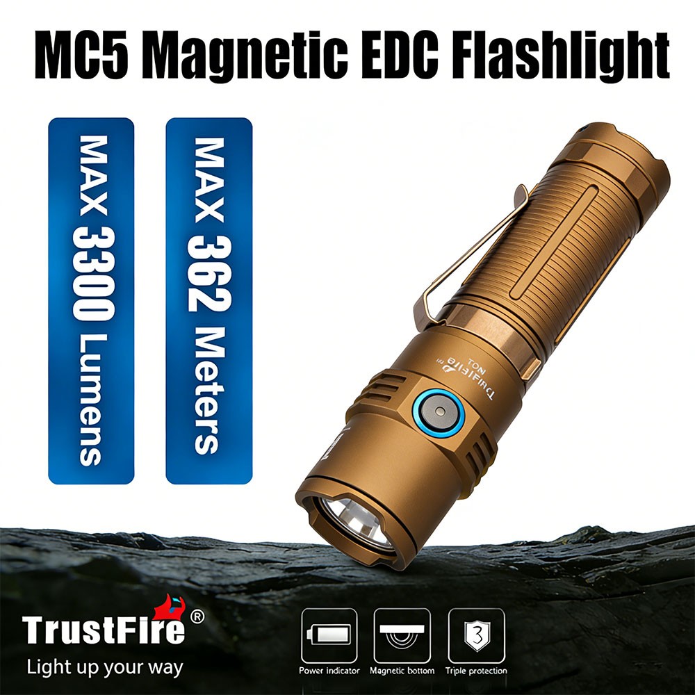 TrustFire MC5 3300 Lumens Magnetic LED Flashlight Waterproof LED Torch Gold