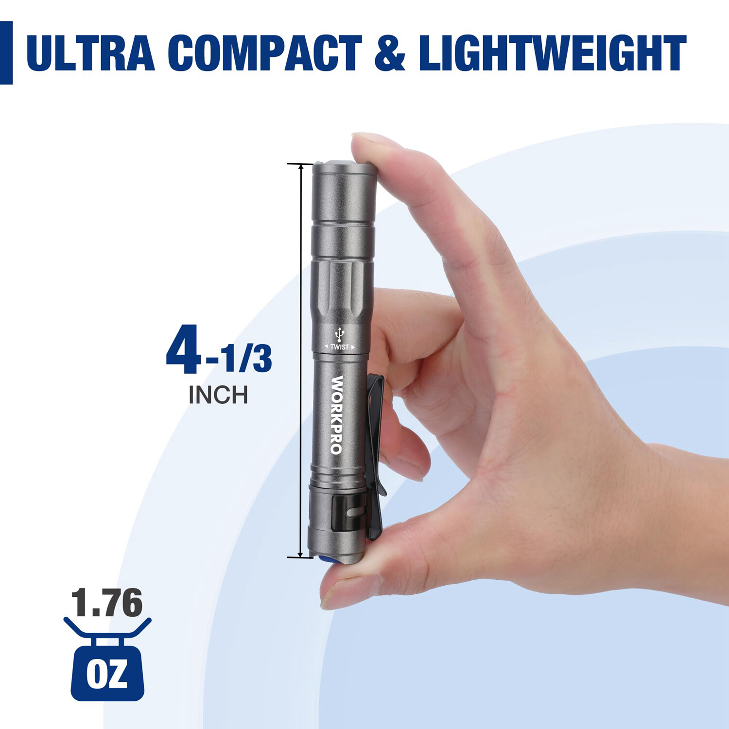 WORKPRO 2Pack Rechargeable Pen Light 4 Lighting Modes Handheld Pocket Flashlight