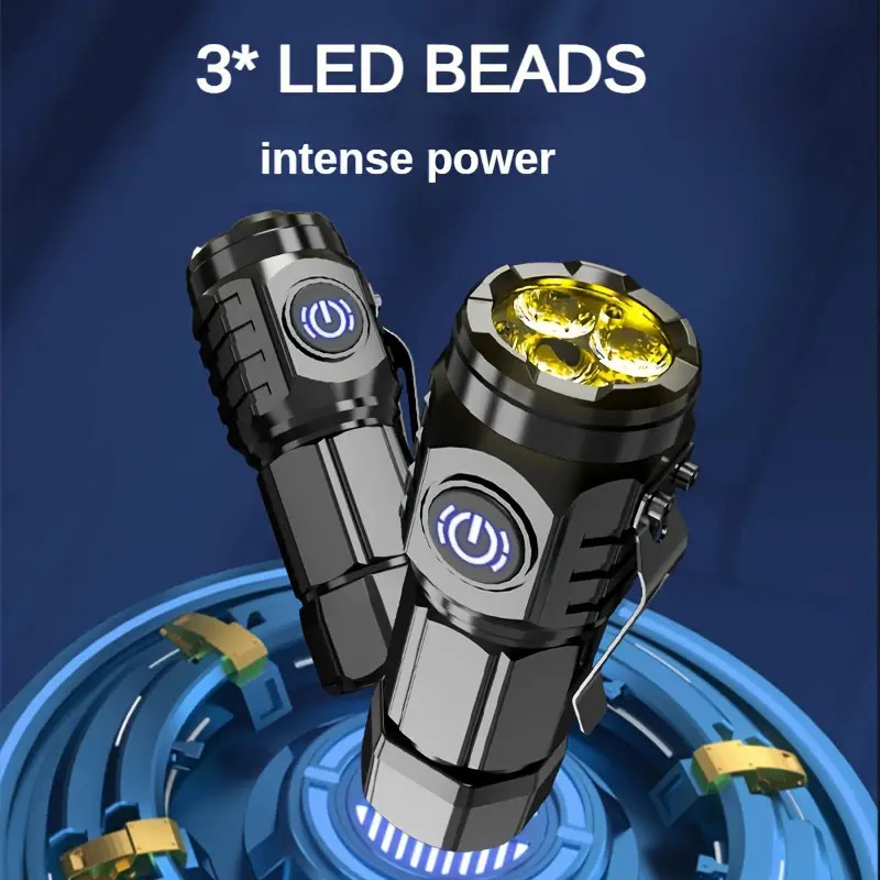 1/3*Mini Flashlight High Lumens 5 Modes,Pocket Light & Clip, Magnetic Flashlight