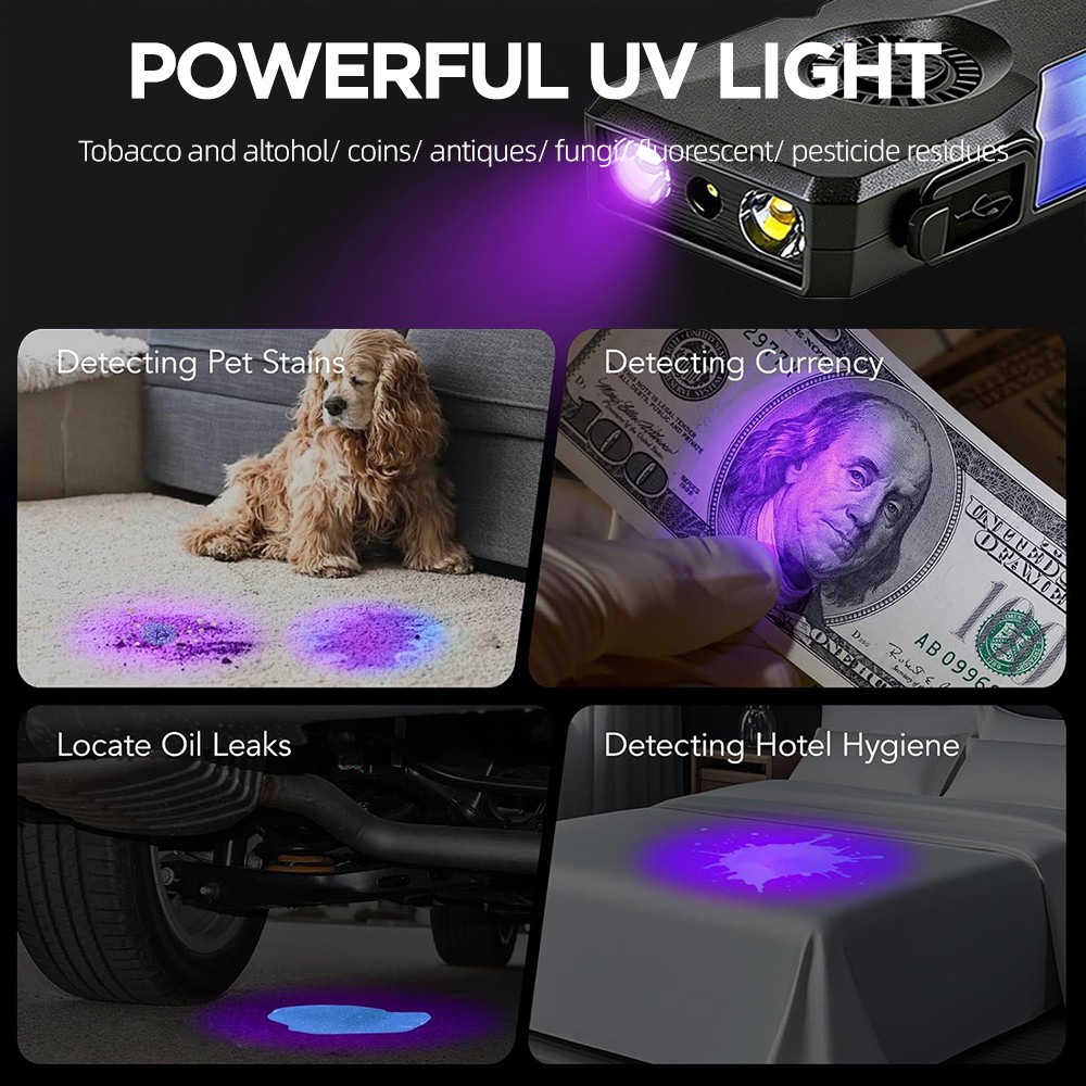 Magnetic 600Lumens Rechargeable LED Work Light Flat Pocket Flashlight w/UV Light