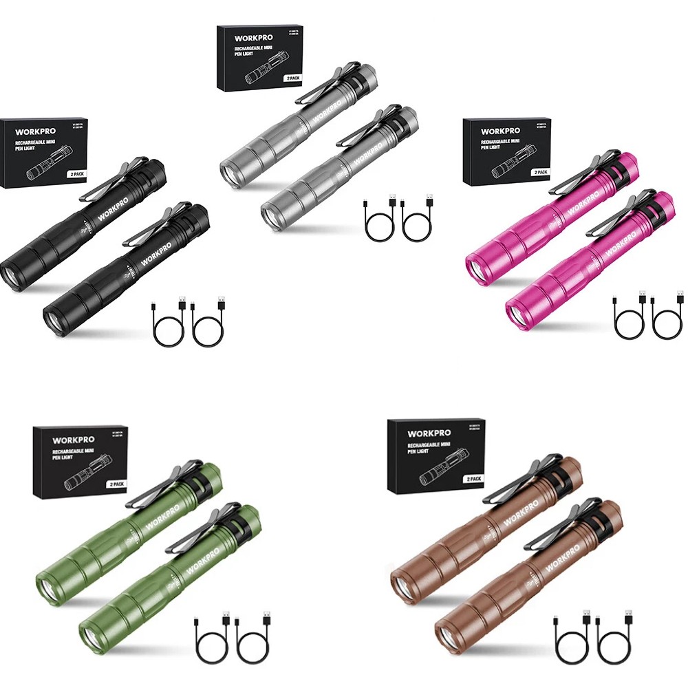 WORKPRO 2PCS Rechargeable Pen Light Mini Flashlight Ultra-Compact EDC Flashlight
