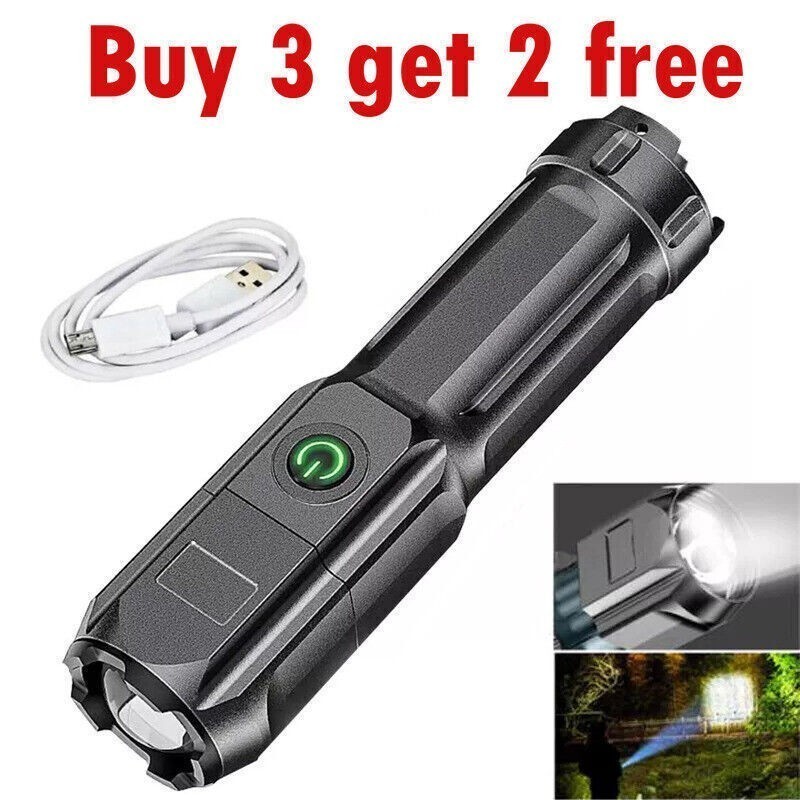 990000LM LED Flashlight Zoomable Tactical Police Super Bright Torch Rechargeable