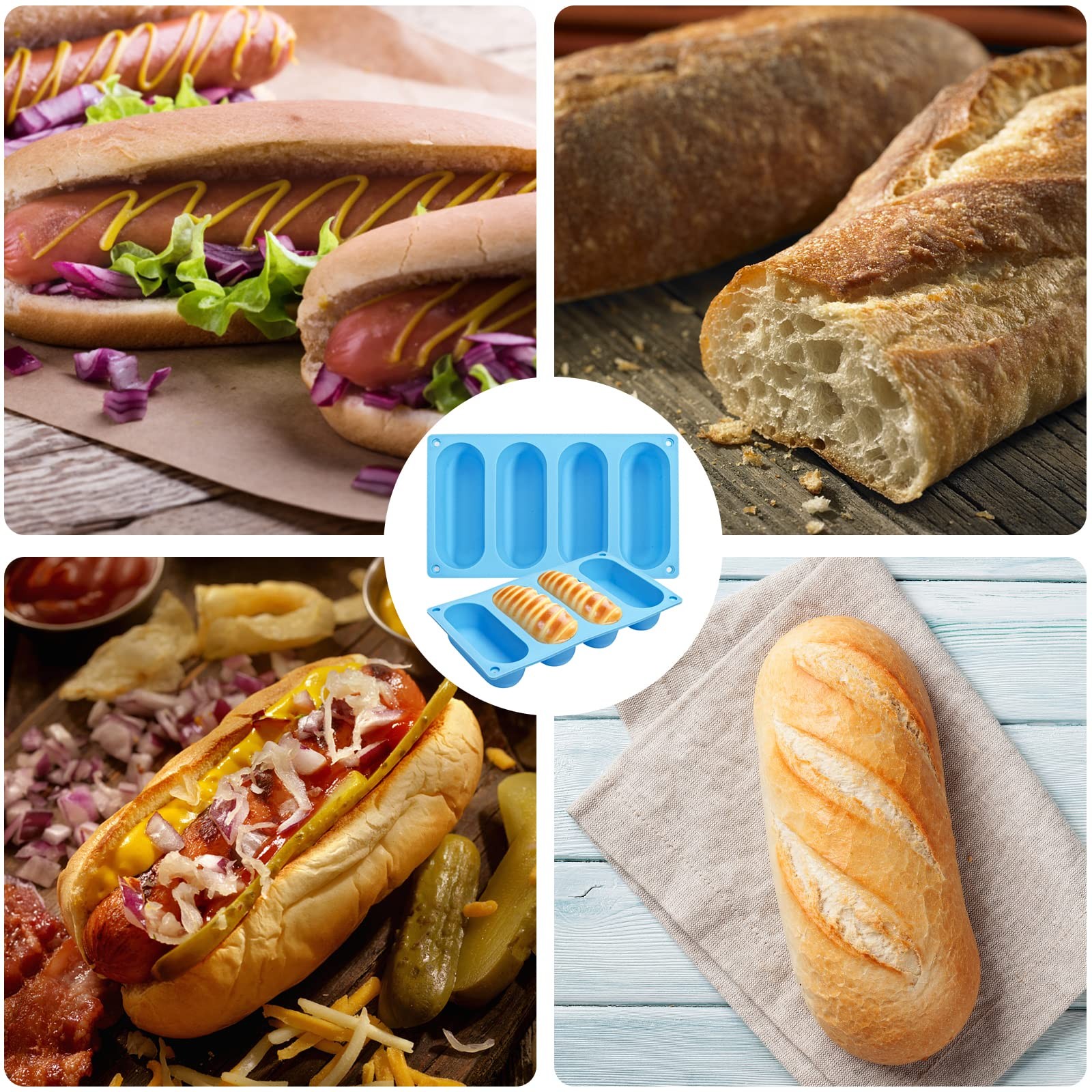 CANIPHA 2 Pack Hot Dog Bun Pan, Silicone Molds 22*13, Blue
