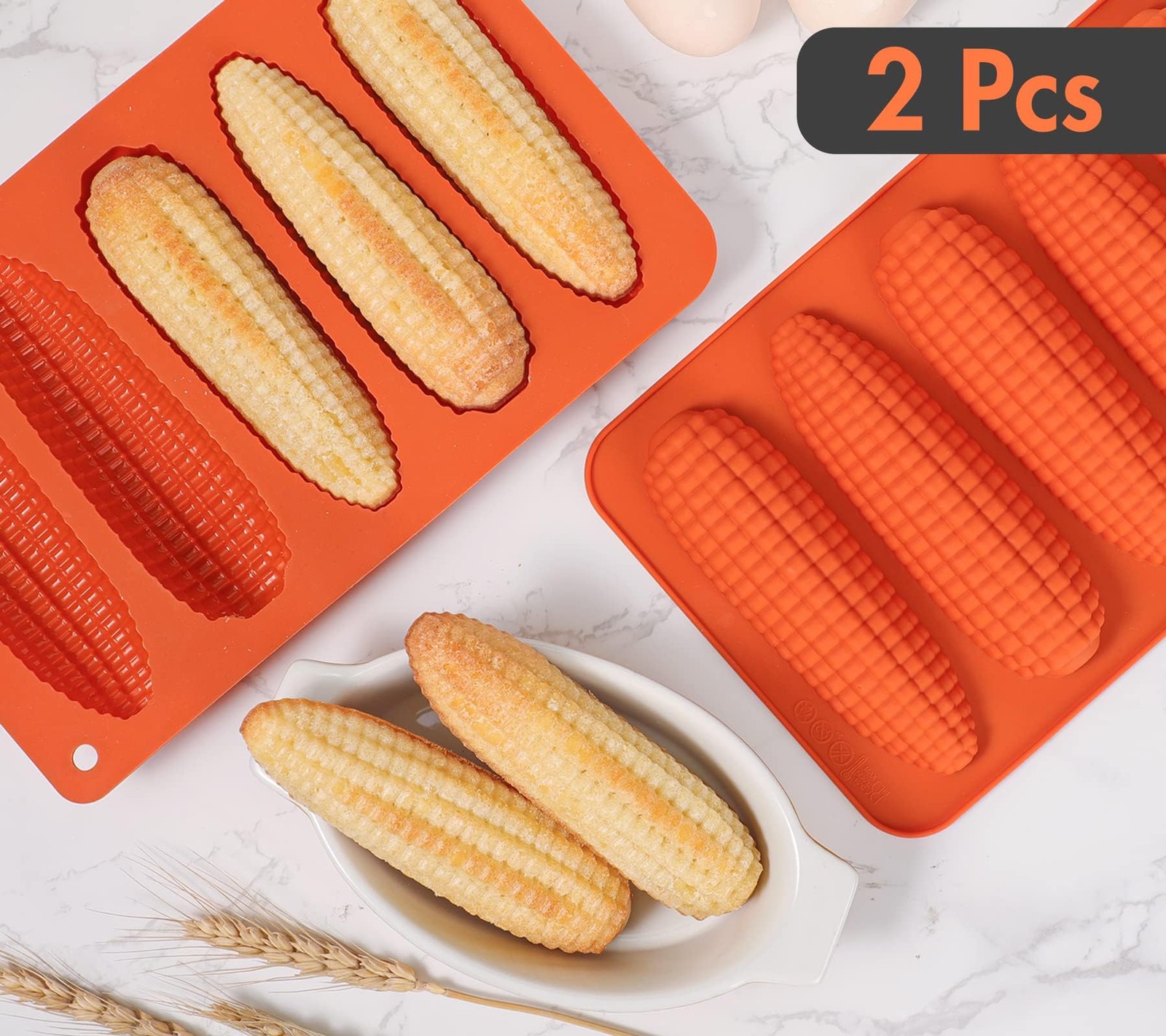 Webake Corn Stick Bread Pan Set of 2, Silicone Cob Stick, Red