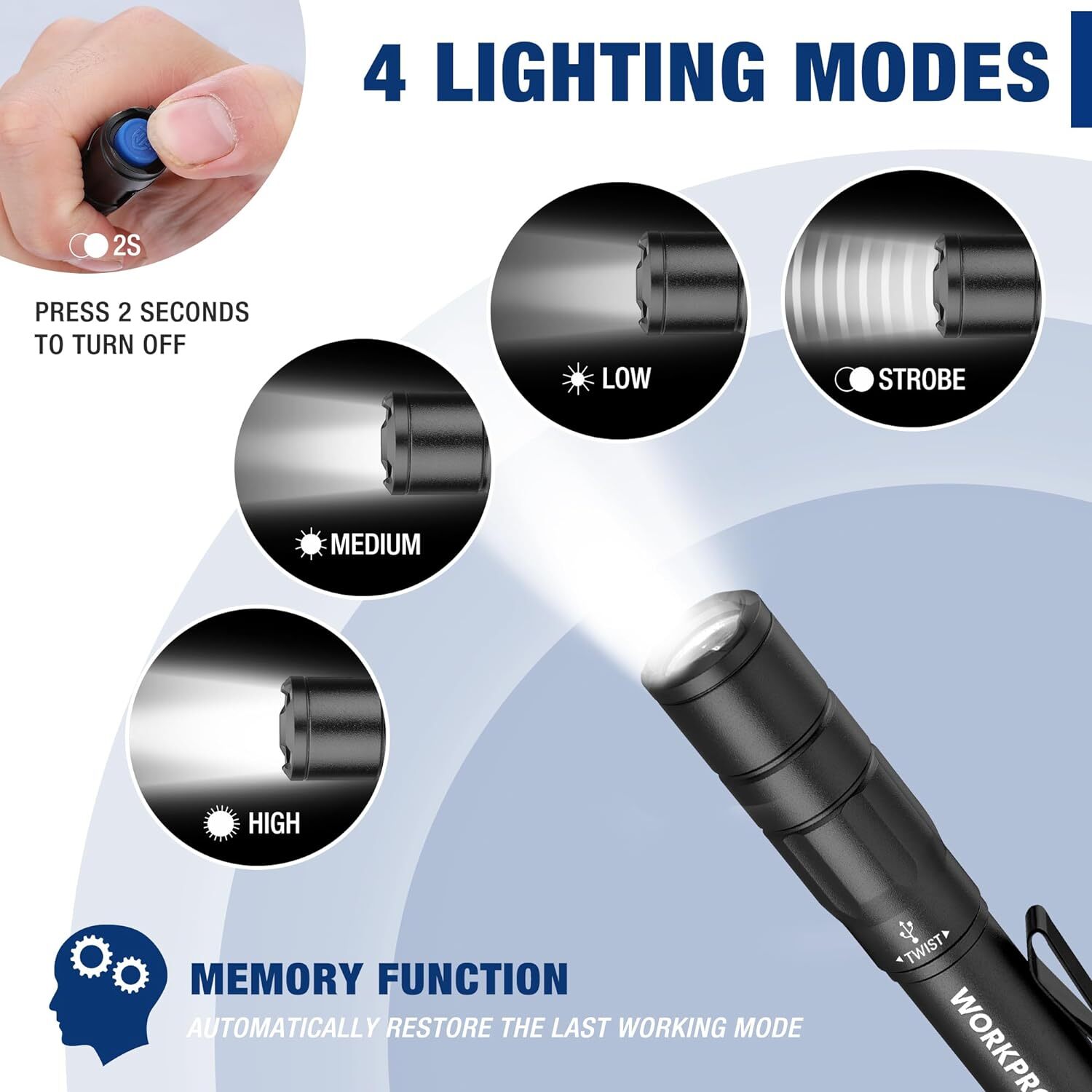 WORKPRO 2PCS Mini Rechargeable Pen Light Flashlight Ultra-Compact EDC Flashlight