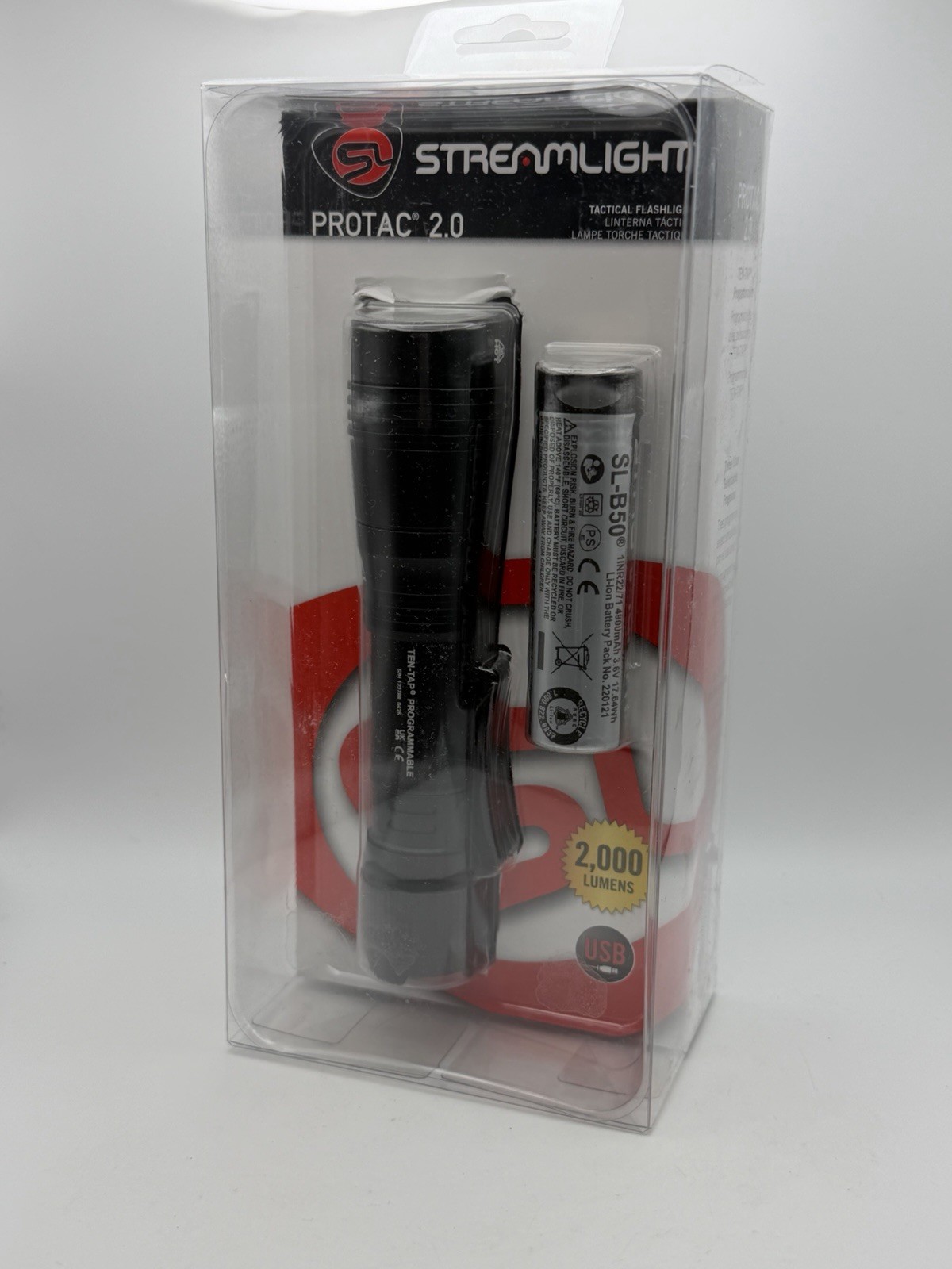 Streamlight 89000 Protac 2.0 Flashlight 2000 Lum + Battery + USB Cord + Holster