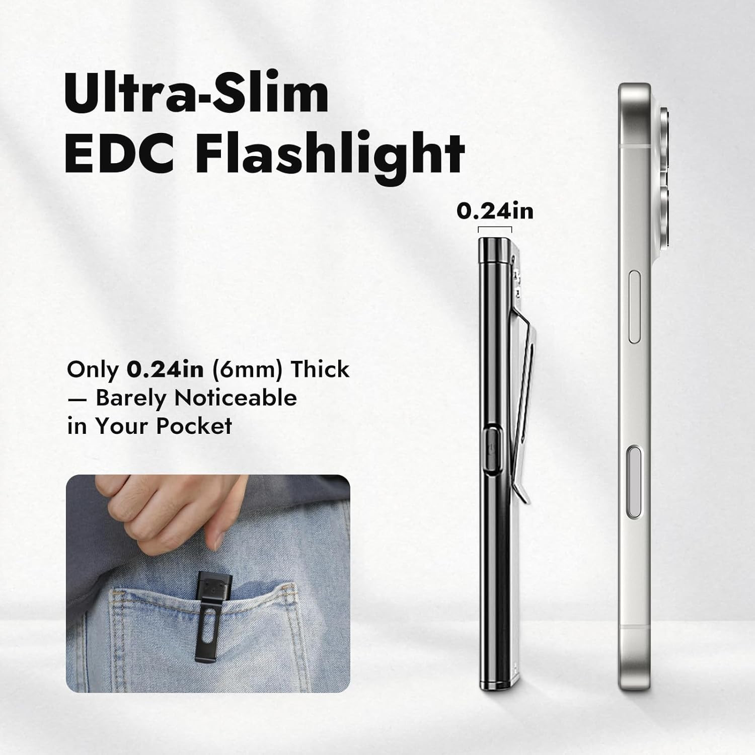 Compact Multi-Mode Pocket LED Flashlight – 675LM, USB-C Rechargeable, IPX4, Dual