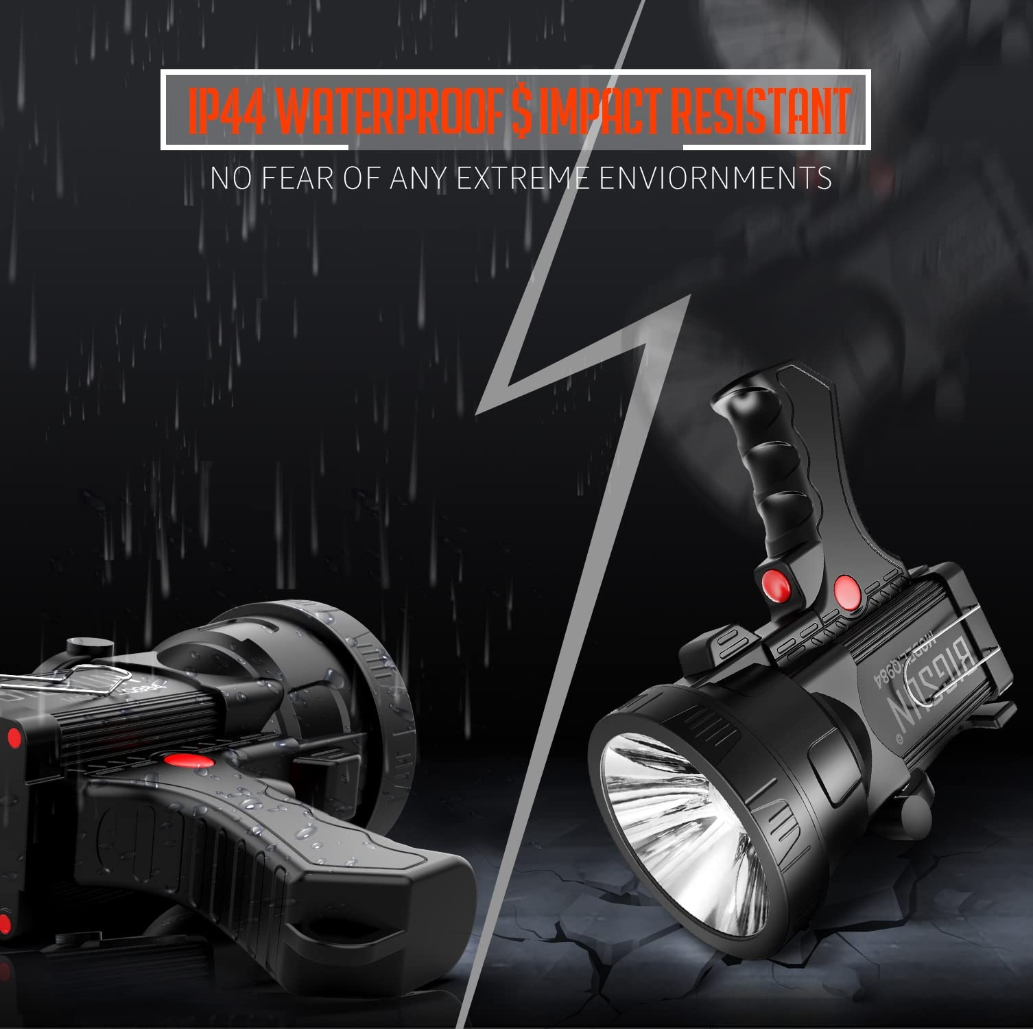 Q984 Rechargeable Spotlight, High Lumens 1200,000 LED Flashlight with Multifunct