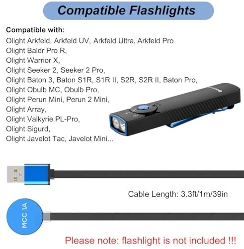 USB Charging Cable for Olight Flashlights – 3.3Ft Replacement Charger