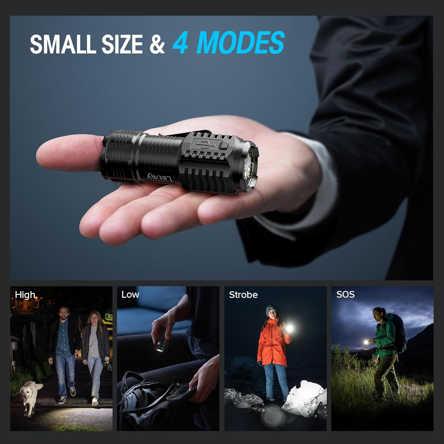 Rechargeable Mini Flashlights with Magnetic Base, 2 Pack Bright 3 LED Flash Ligh