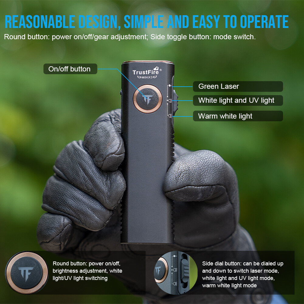 Trustfire MINIX3 Rechargeable Flashlight 1050LM Magnetic Laser Red or UV Light W