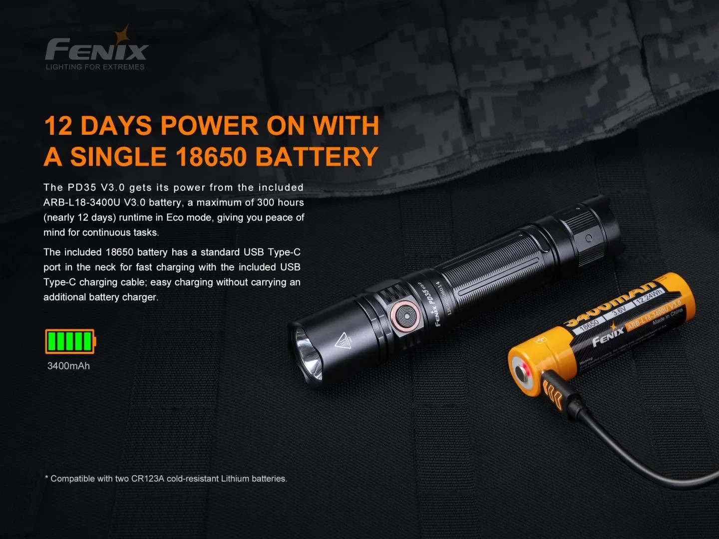 FENIX PD35 V3.0 Flashlight 1700 Lumens 357 Meters IP68 Flashlight Green Color