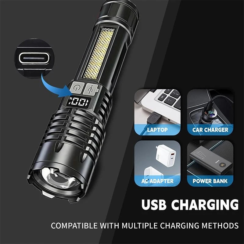 3× Rechargeable Flashlights High Lumens 5 Modes Super Bright Led Power Display