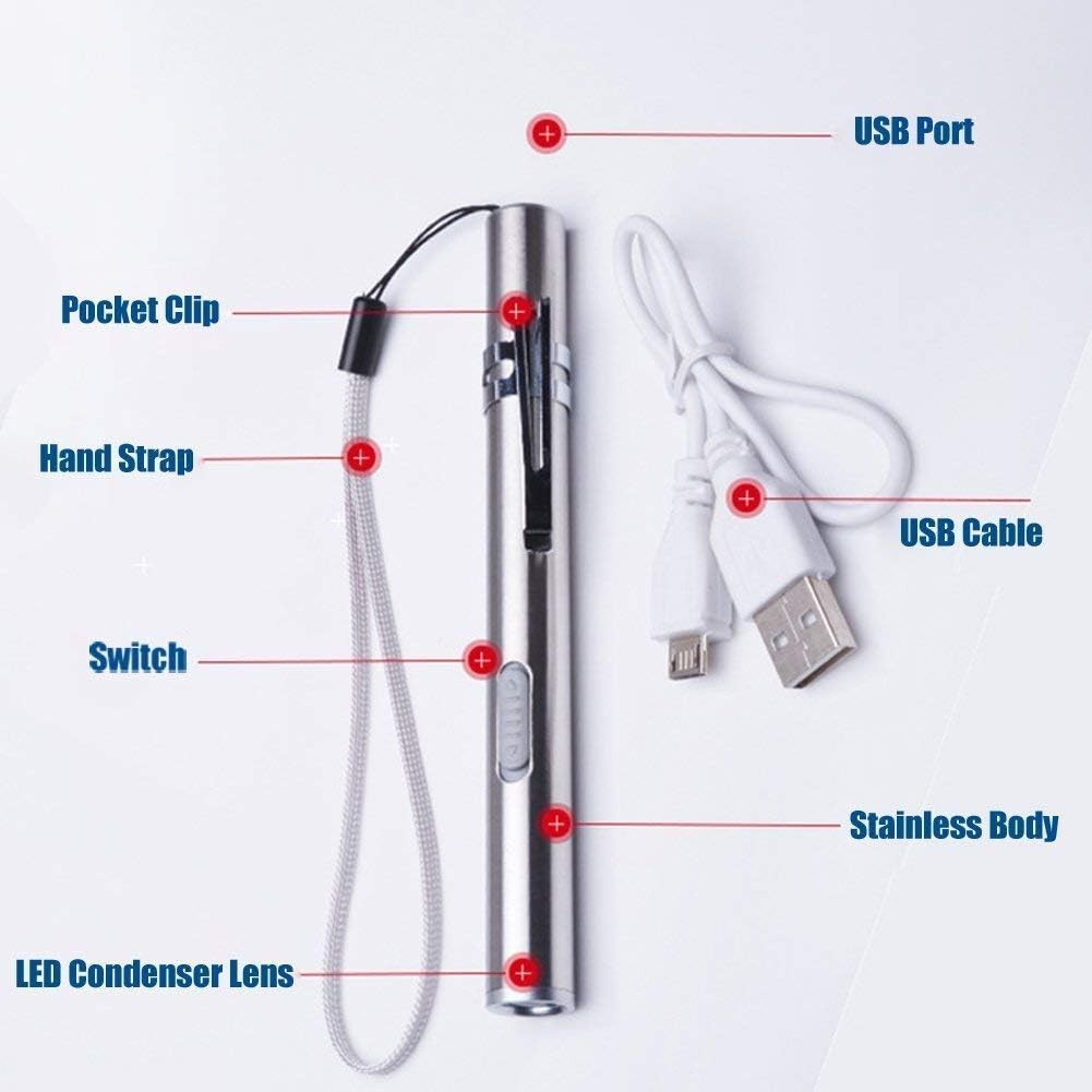 2Pack LED USB RECHARGEABLE MINI FLASHLIGHT Stainless Steel Pen Light 1000 Lumens