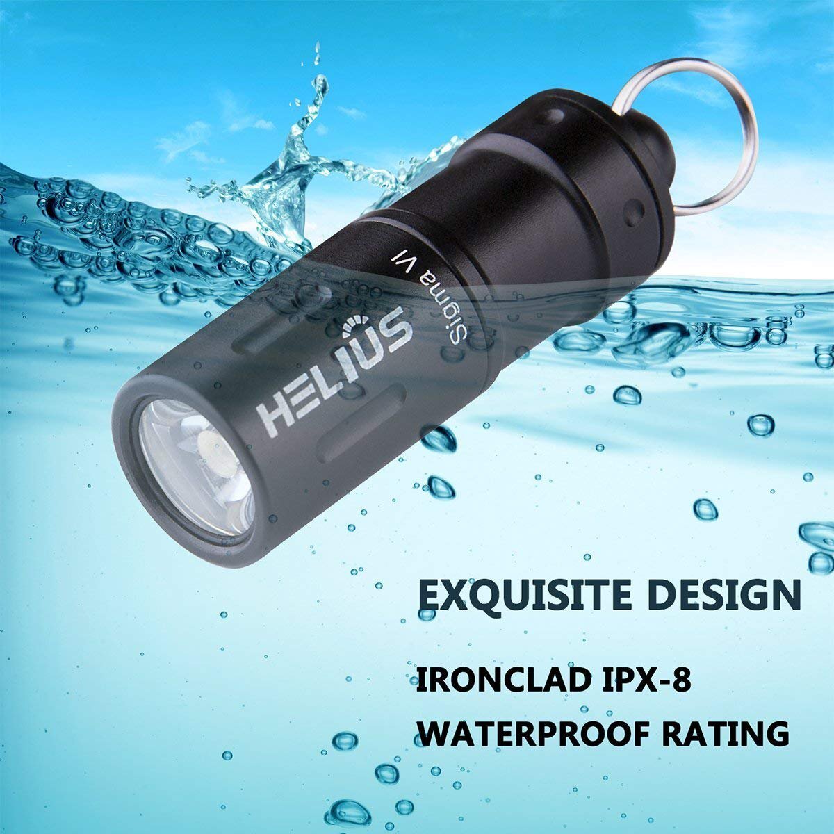 Keychain Flashlight Rechargeable Waterproof LED 130 lumen Helius USB new