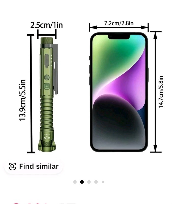 EDC Rechargeable Flashlight LED Magnetic Base Blue 11 Modes With Glass Breaker
