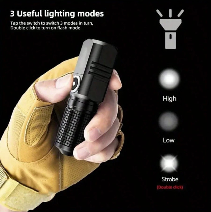 1pc Mini LED Flashlight: XHP70 Rechargeable Torch w/ Built-in Battery – NEW