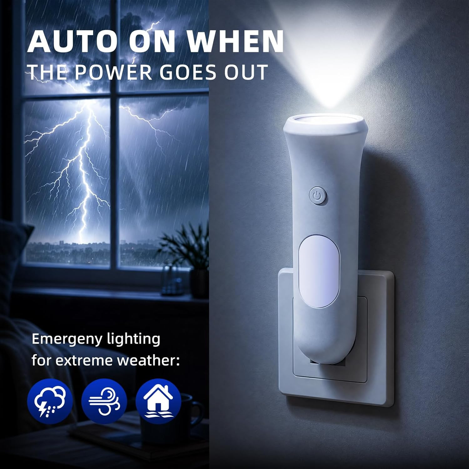 4 in 1 Emergency Lights for Home Power Failure, 2 Pcs Rechargeable LED Flashligh