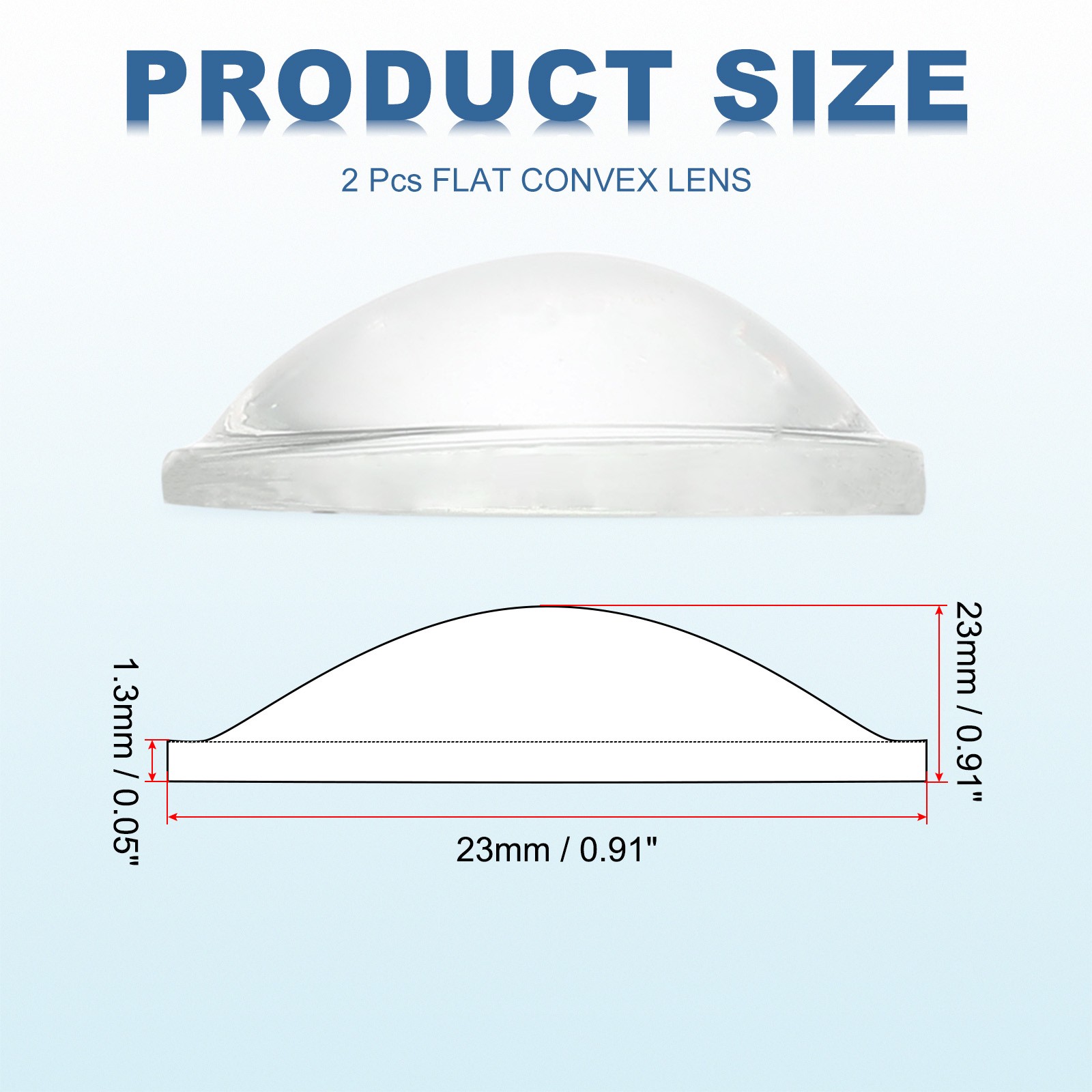 Diameter 23mm Flat Convex Lens, 2 Pcs Height 7.5mm Optical Lens, 1.3mm