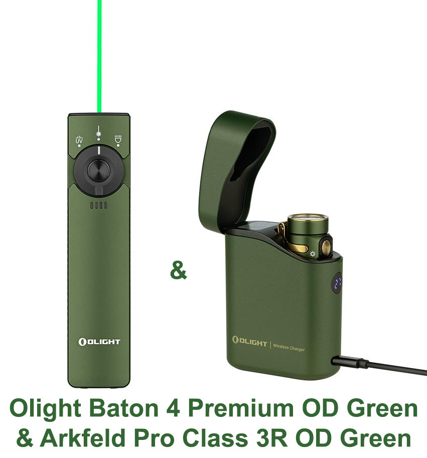 Olight Arkfeld Pro OD Green CW Flashlight + Baton 4 Premium OD Green Flashlight