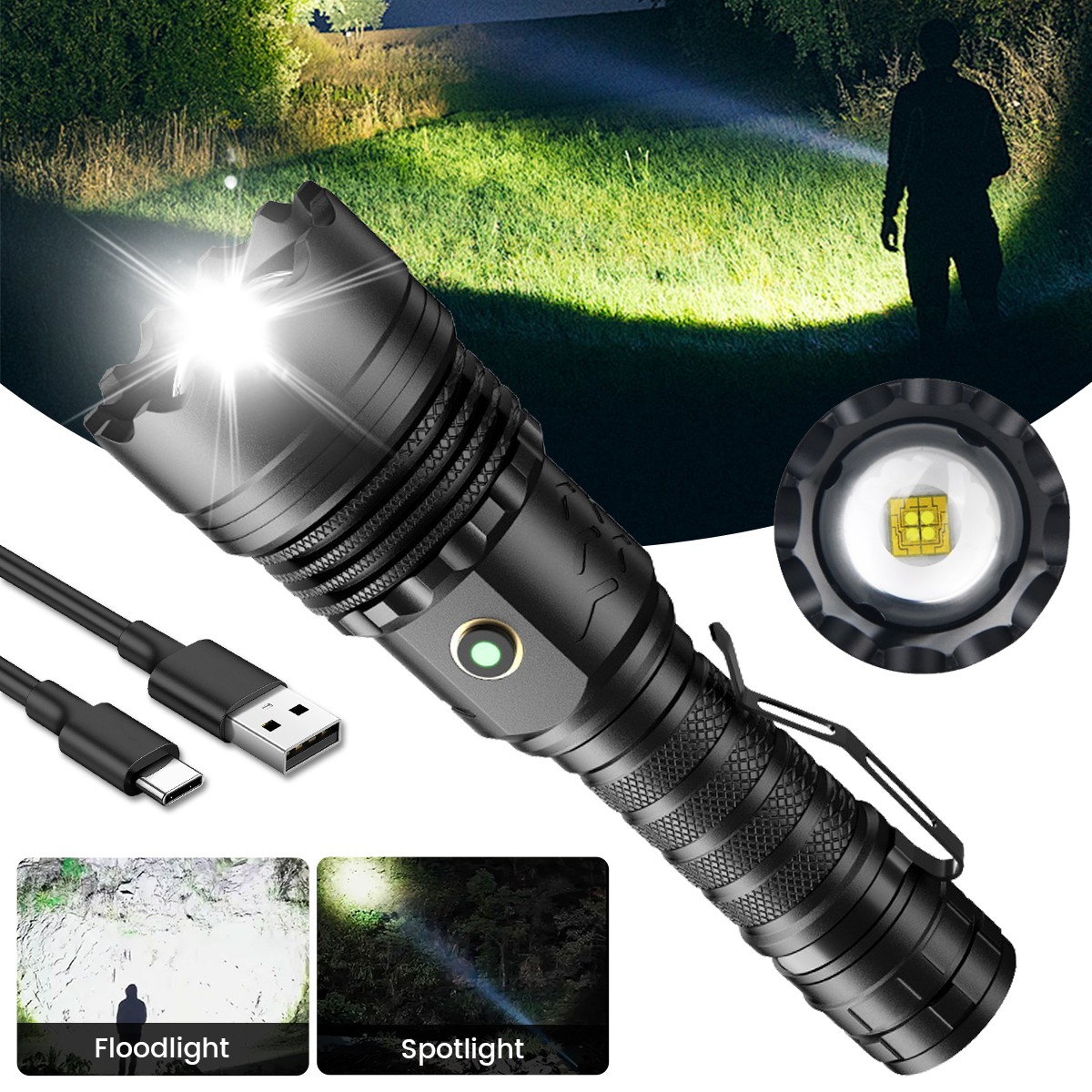 4 Core White Laser LED 5 Lighting Modes Flashlight Rechargeable Waterproof Torch