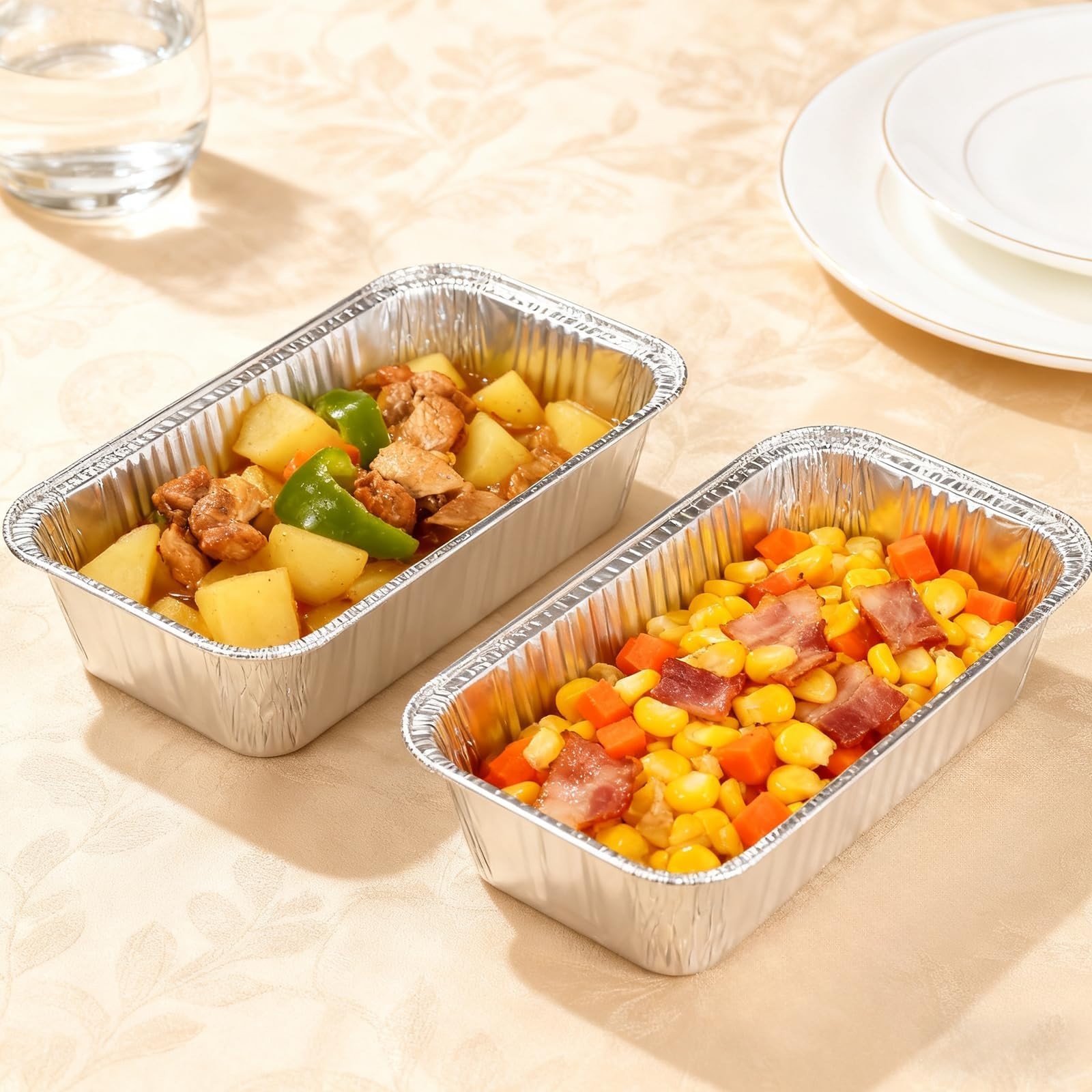 Findful 50 Pack Loaf Pans,2 LB Disposable Aluminum 8.5″ X 4.5″ X 2.5″, Silver