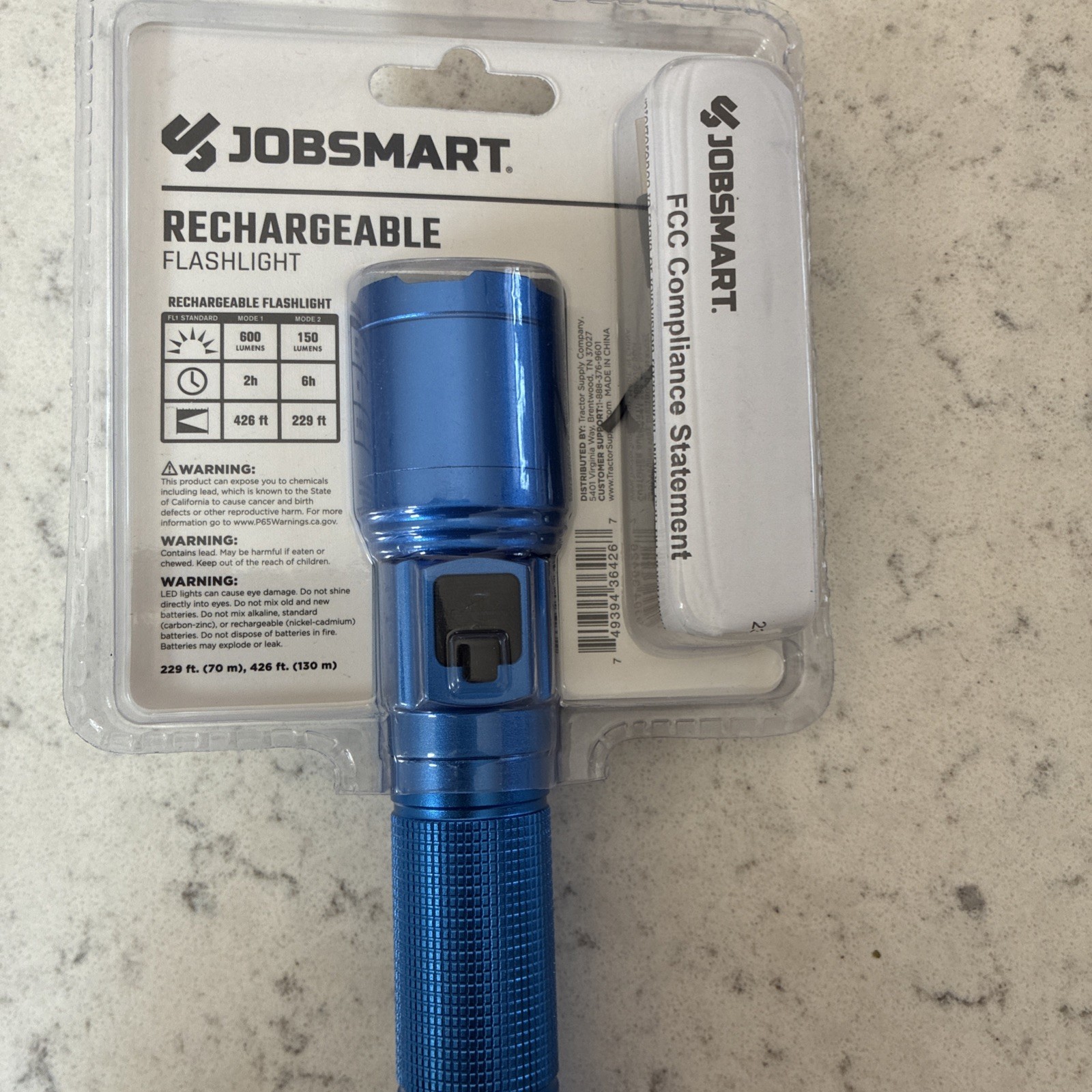 Jobsmart Rechargeable Flashlight 600 Lumens New