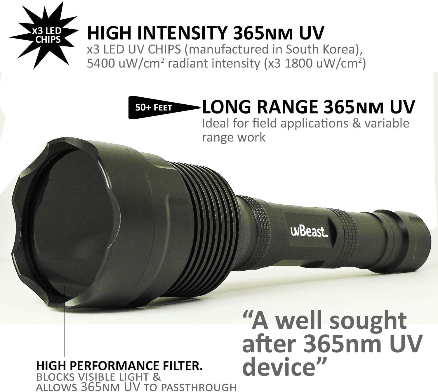 Long Range Professional UV Flashlight – High Intensity Beam