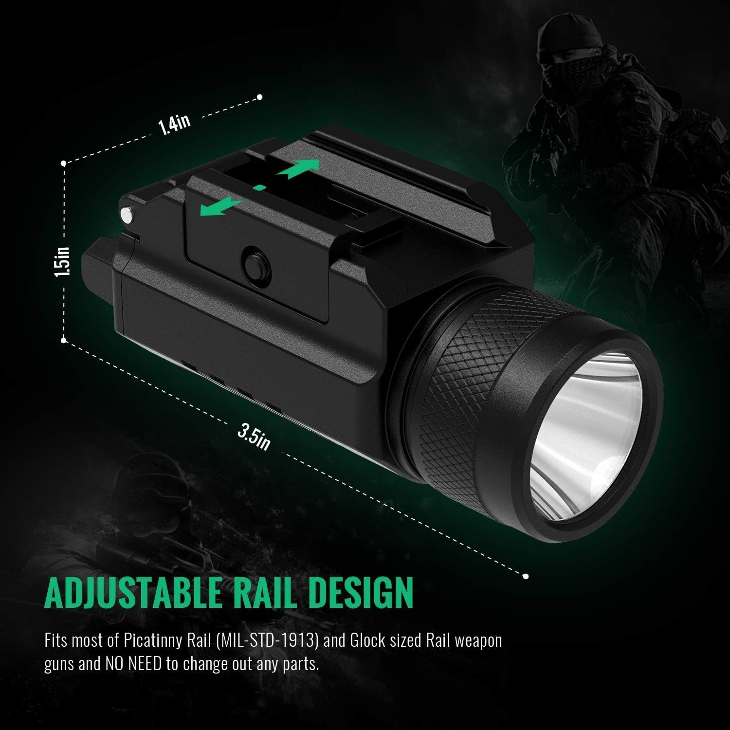 GMCONN Aluminum Green Laser Sight & Flashlight 500 Lumens for Picatinny Rail