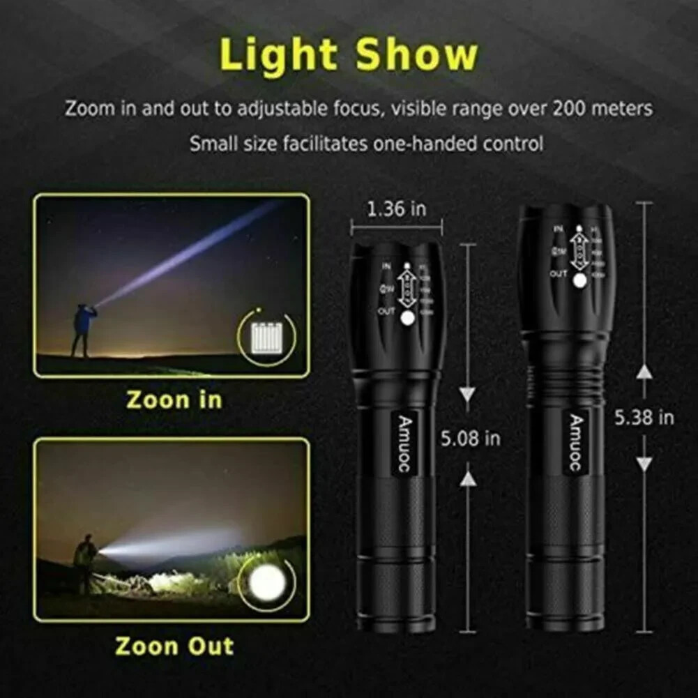 (5 PACK) AMUOC HANDHELD FLASHLIGHTS LED TACTICAL S1000 ZOOMABLE 5 MODES