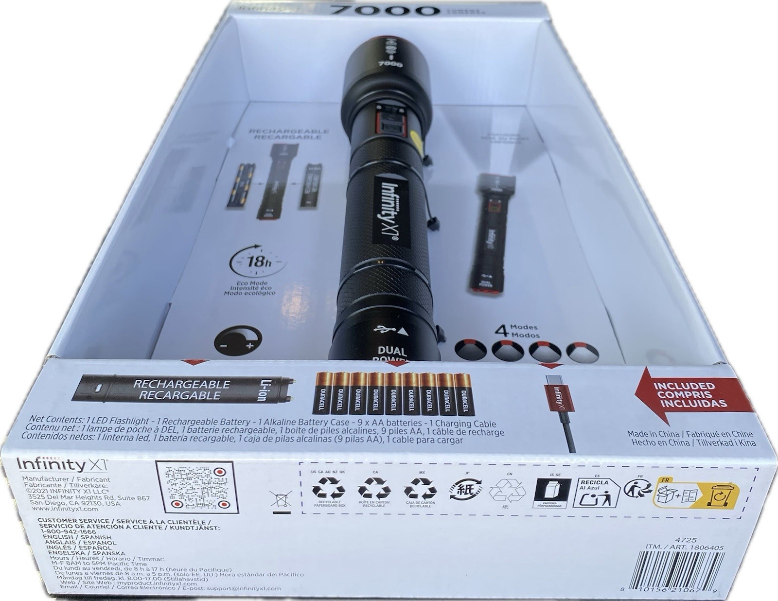 Infinity X1 7000 Lumens Dual Power Rechargeable LED Flashlight Item 1806405