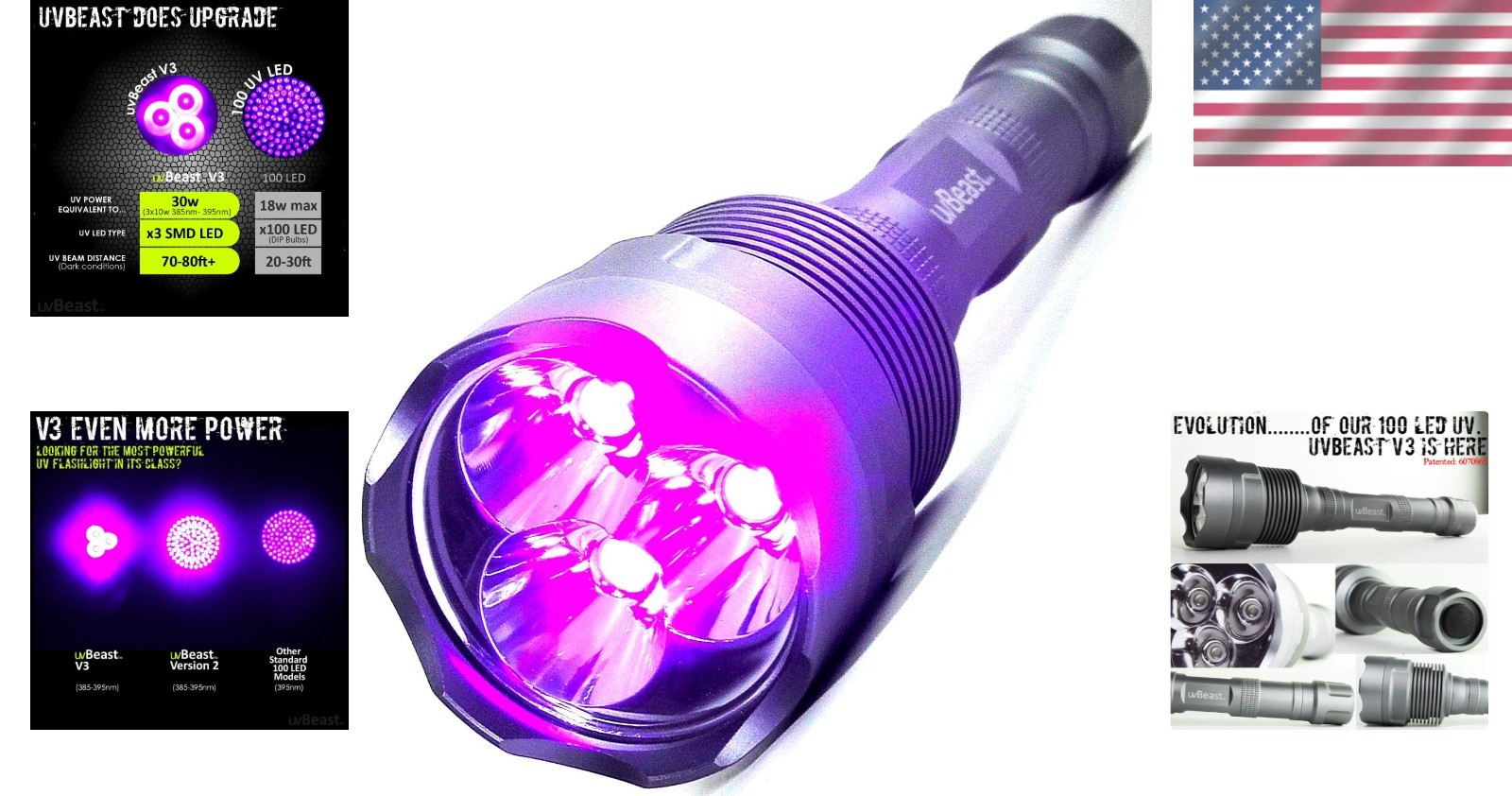 V3 Triple UV LEDs Flashlight – Professional/Commercial Use