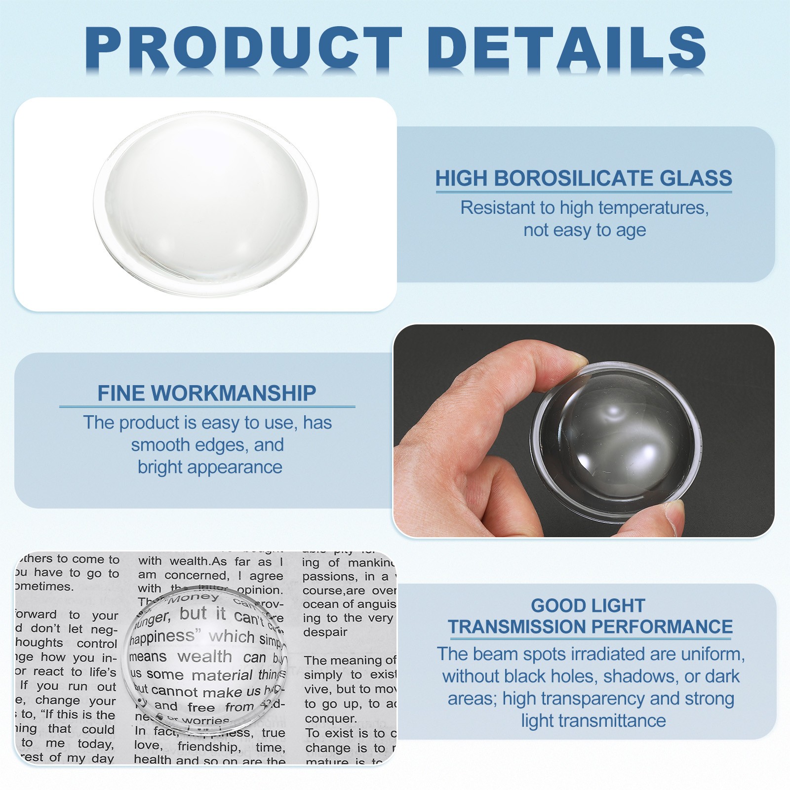 Diameter 54mm Flat Convex Lens, 2 Pcs Height 23.5mm Optical Lens, 2.4mm