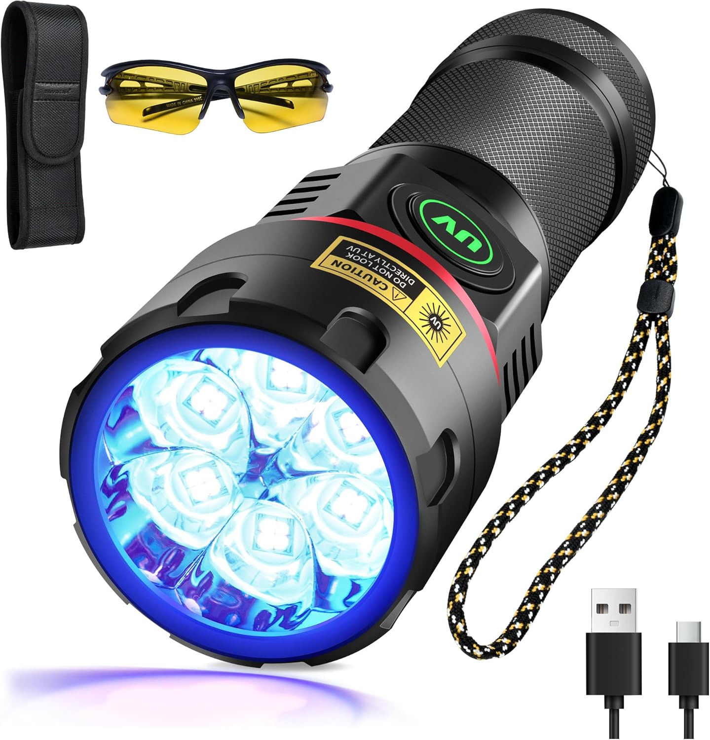 UV Flashlight 395Nm Blacklight 6Xled 4-Core Black Light, Rechargeable Ultraviole