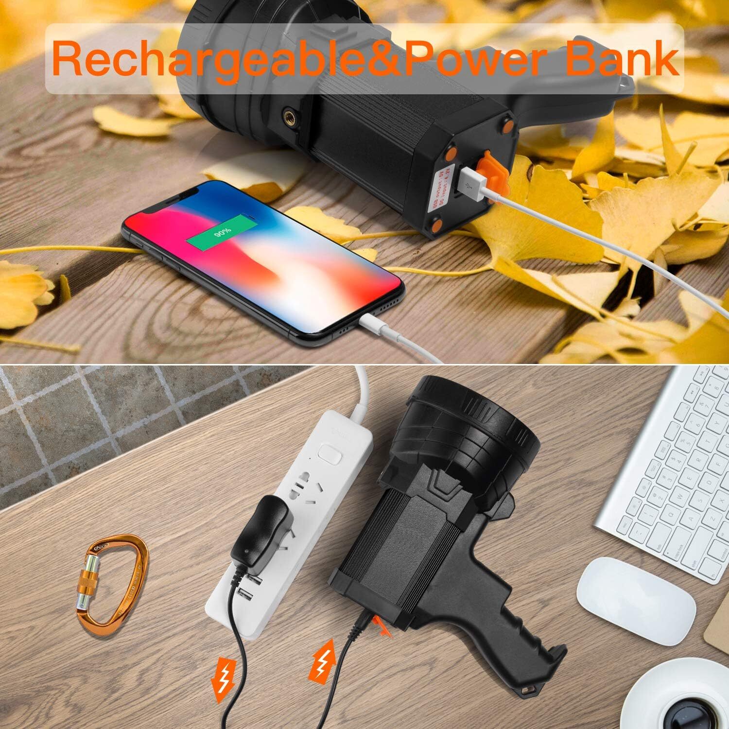 Super Bright Aluminium Alloy Flashlight 1000000 Lumens Waterproof Rechargeable