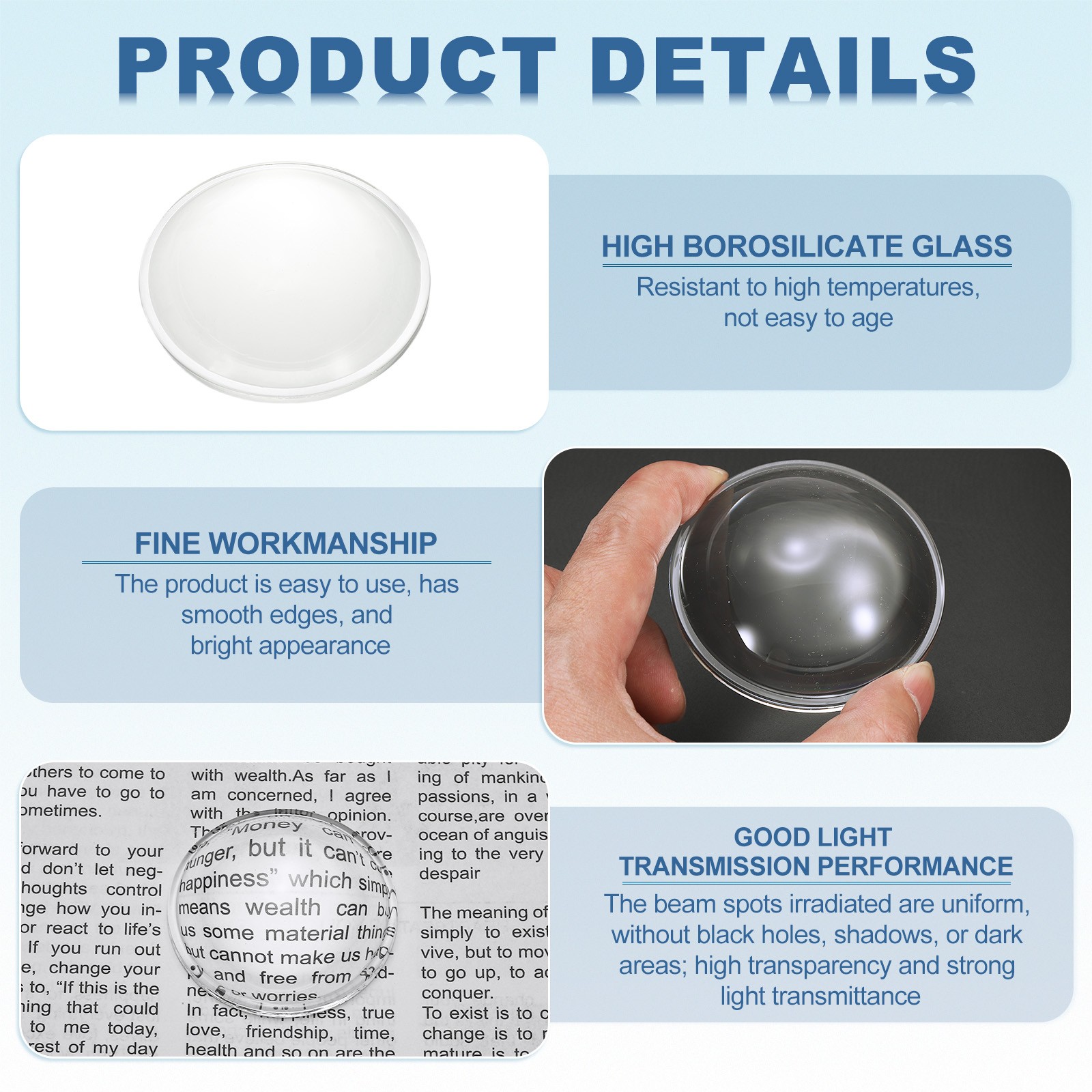 Diameter 64mm Flat Convex Lens, 2 Pcs Height 18mm Optical Lens, 3.2mm