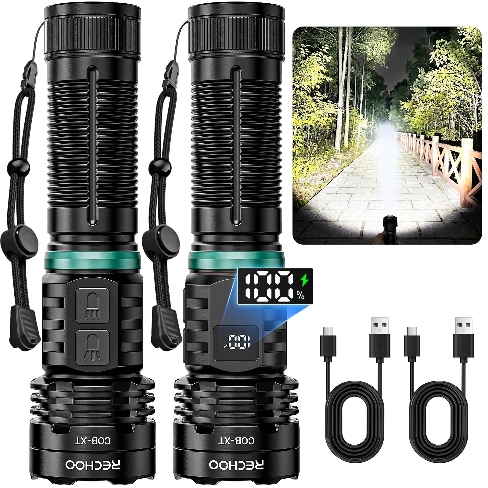 Rechargeable Flashlight 2 Pack, Super Bright Flashlights High Lumens 99000, F…