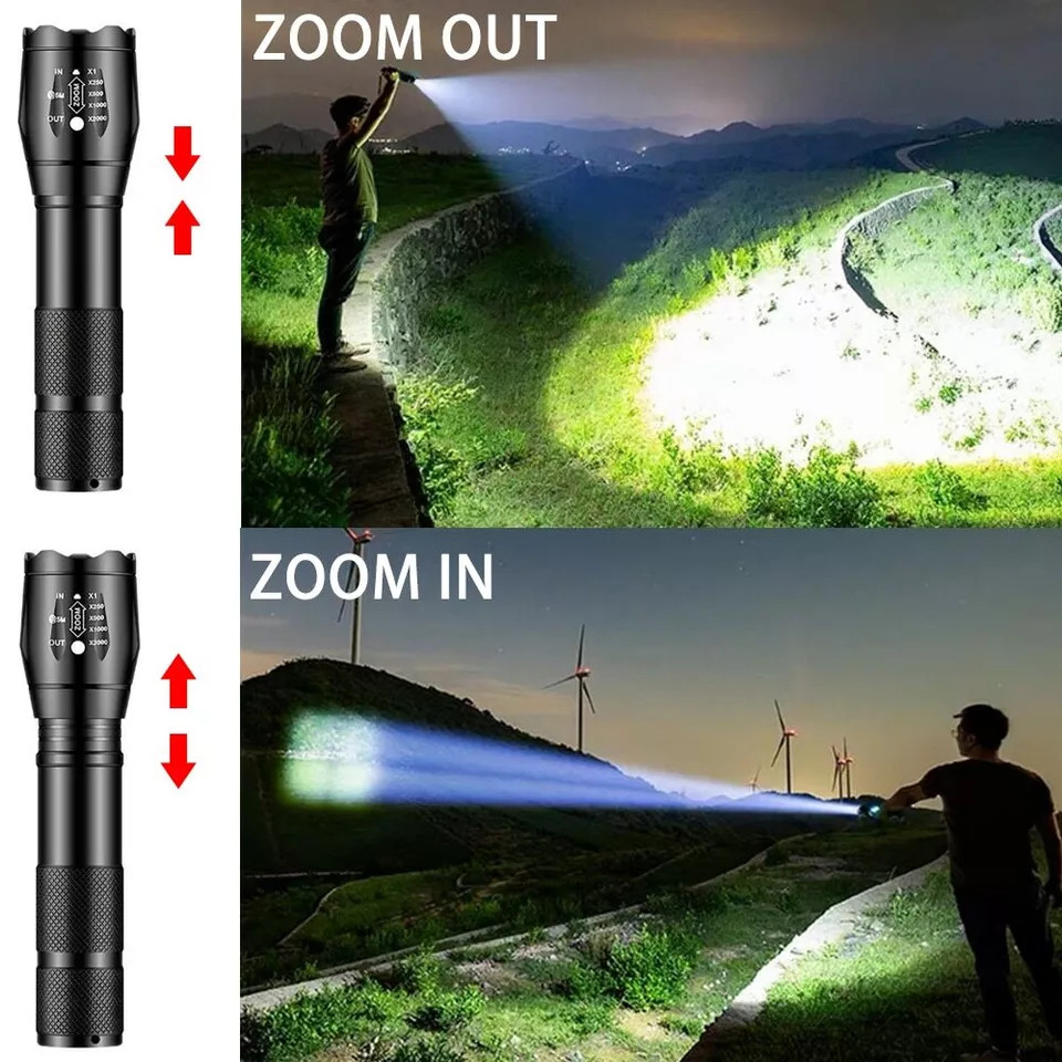 Super Bright Tactical LED Flashlight High Powered 5 Modes Zoomable Aluminum