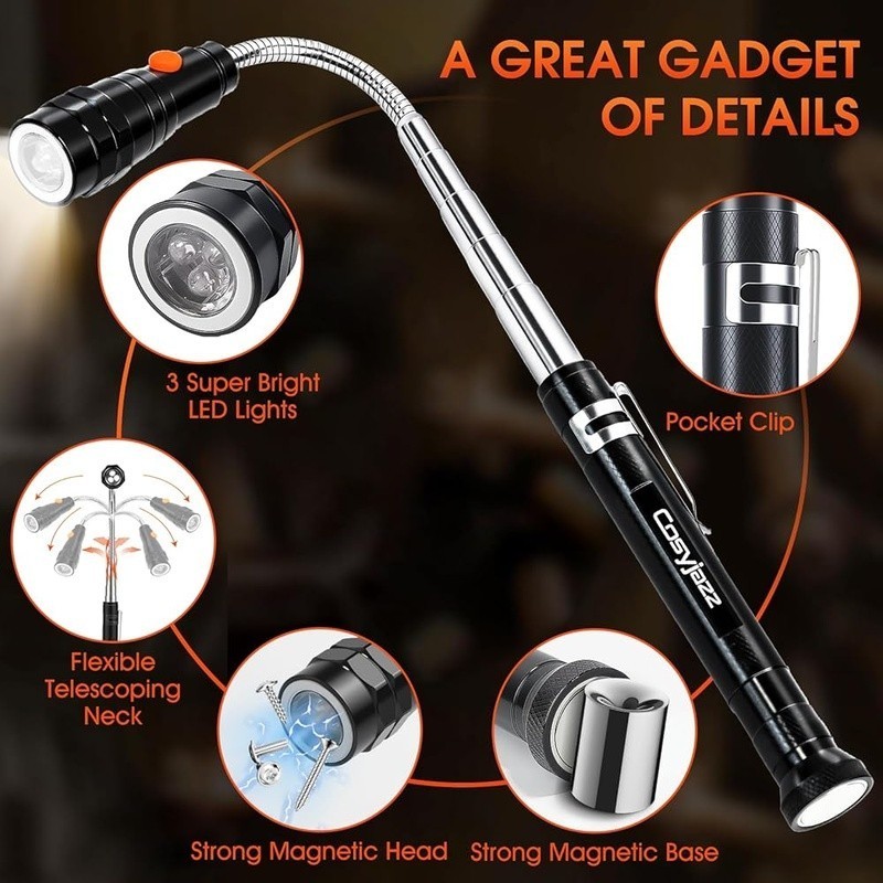 Magnetic Pickup Tool Flashlight Extendable Neck 360 Degree LED Portable Gift Men
