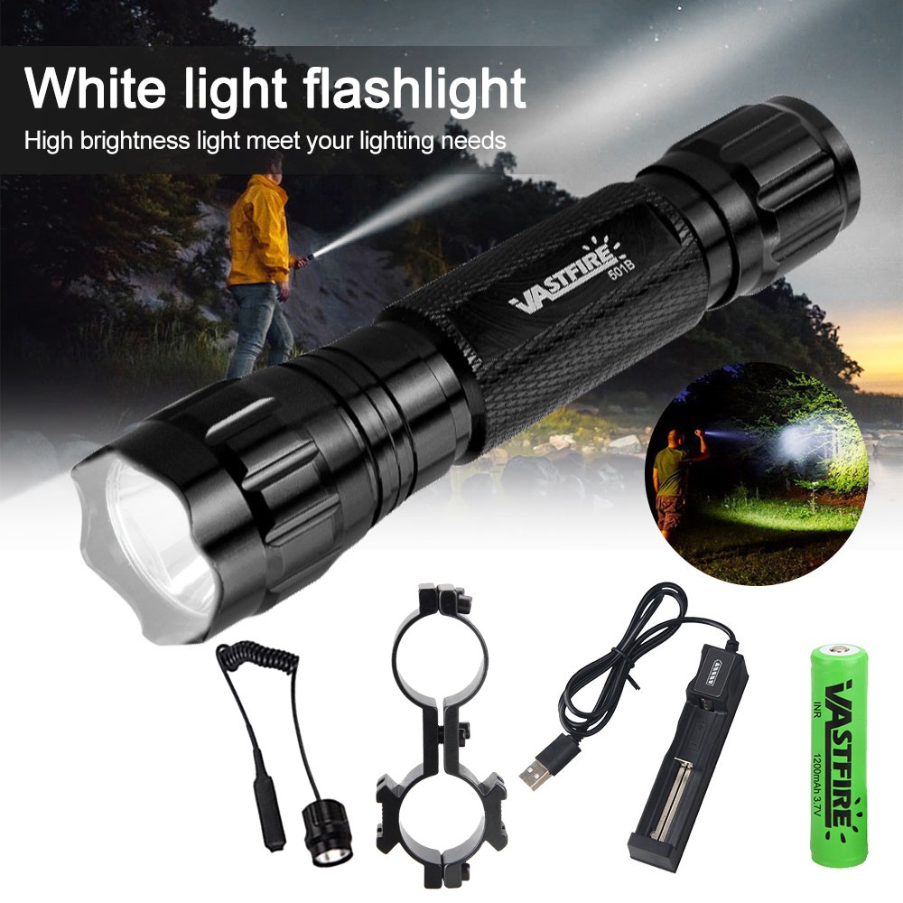 Powerful LED Flashlight Hunting Light Night Torch Scope Mount w/ Side 20mm Rail