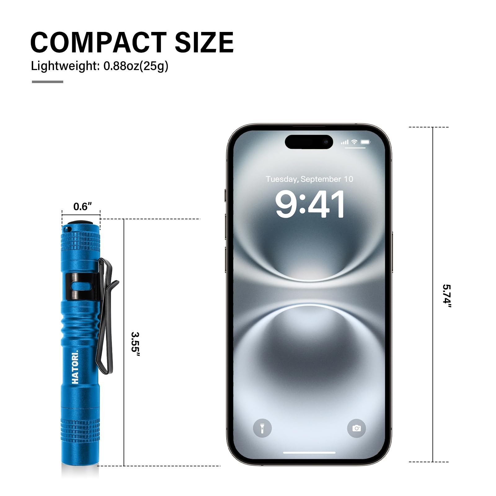 HATORI Led Flashlight Small Super Bright 1 Pack(3.55Inch Blue), Black