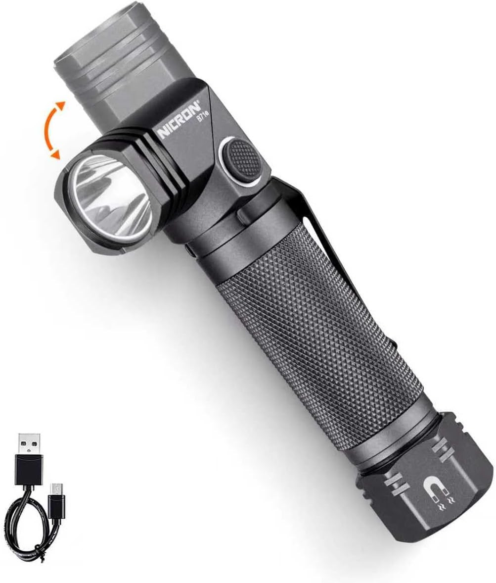 1300 Lumens Rechargeable Magnetic Flashlight, 6 Modes LED 90 Degree Flashlight T
