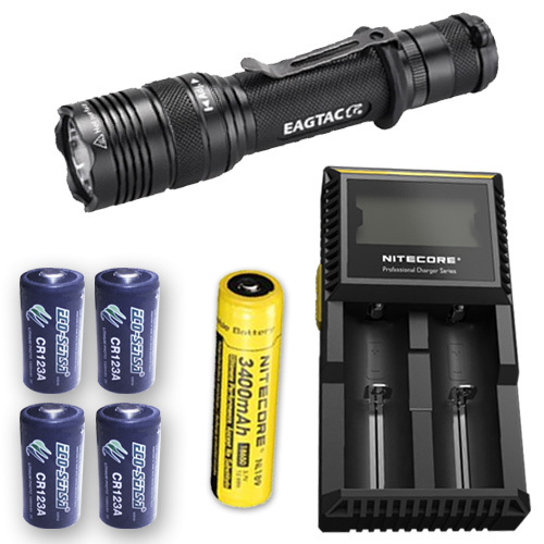 EagleTac T200C2 Flashlight w/D2 Charger, NL189 & 4x Eco-Sensa CR123A Batteries