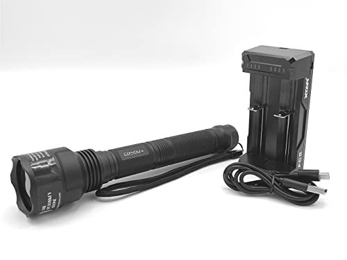 Handheld UV LED Flashlight 365nm Black Waterproof IP65 Charger Included