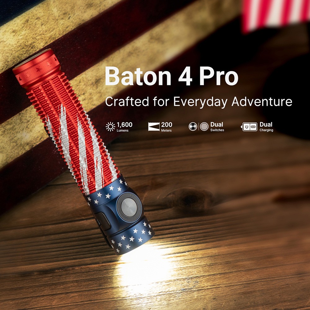 Olight Baton 4 Pro Stars & Stripes Edition CW EDC Flashlight, 1600-Lumen
