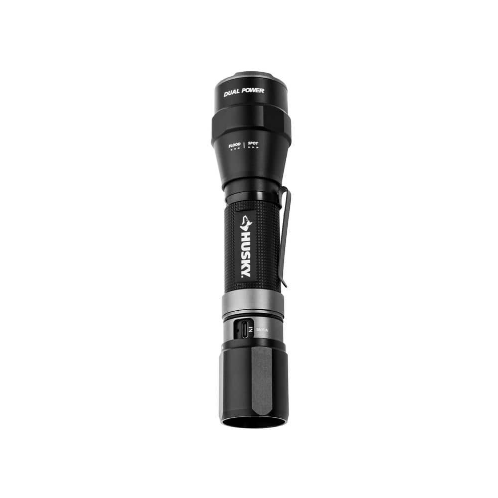 Husky 1200 Lumens Dual Power LED Rechargeable Focusing Flashlight